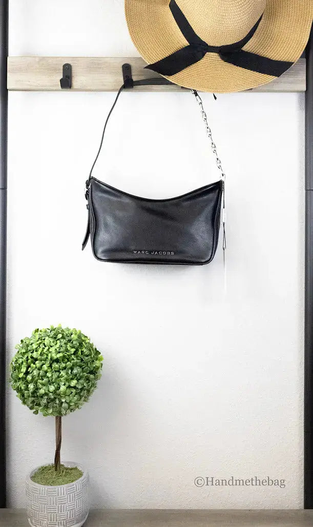 Marc Jacobs Black Leather Hobo Bag – Small Designer Shoulder Bag