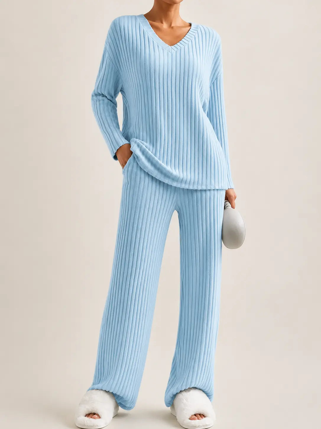 Ribbed Knit Lounge Set – LÁVINE™ Cozy Two-Piece Outfit for Women
