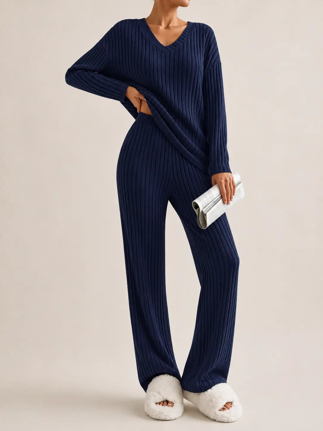 Ribbed Knit Lounge Set – LÁVINE™ Cozy Two-Piece Outfit for Women