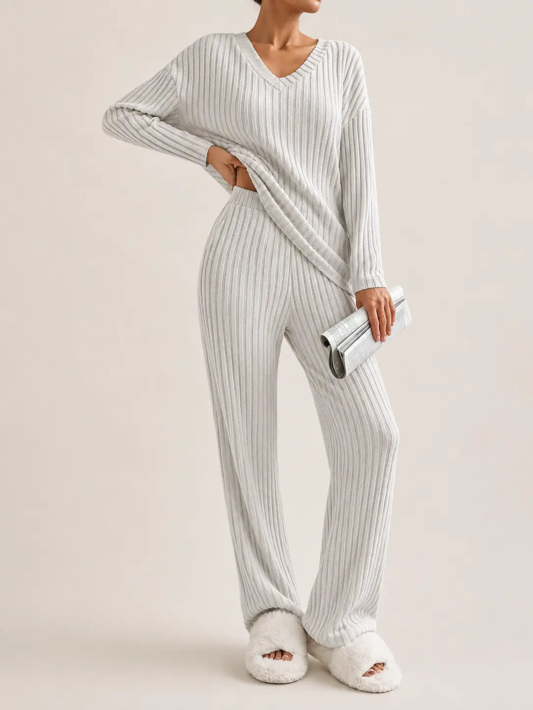 Ribbed Knit Lounge Set – LÁVINE™ Cozy Two-Piece Outfit for Women
