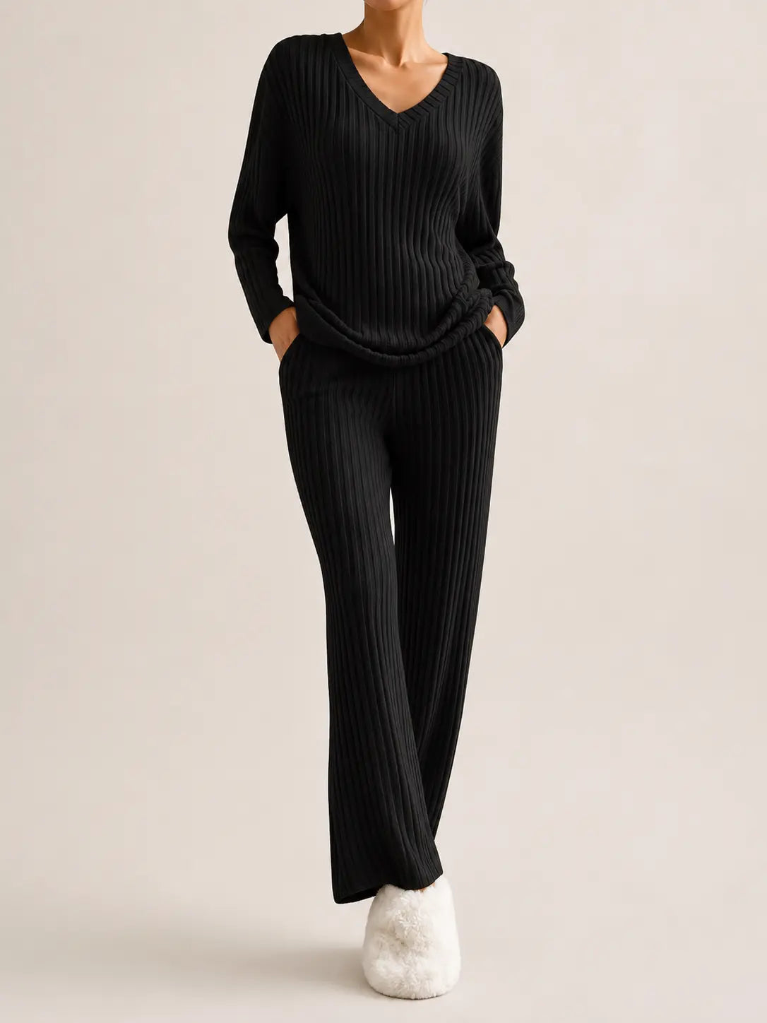 Ribbed Knit Lounge Set – LÁVINE™ Cozy Two-Piece Outfit for Women