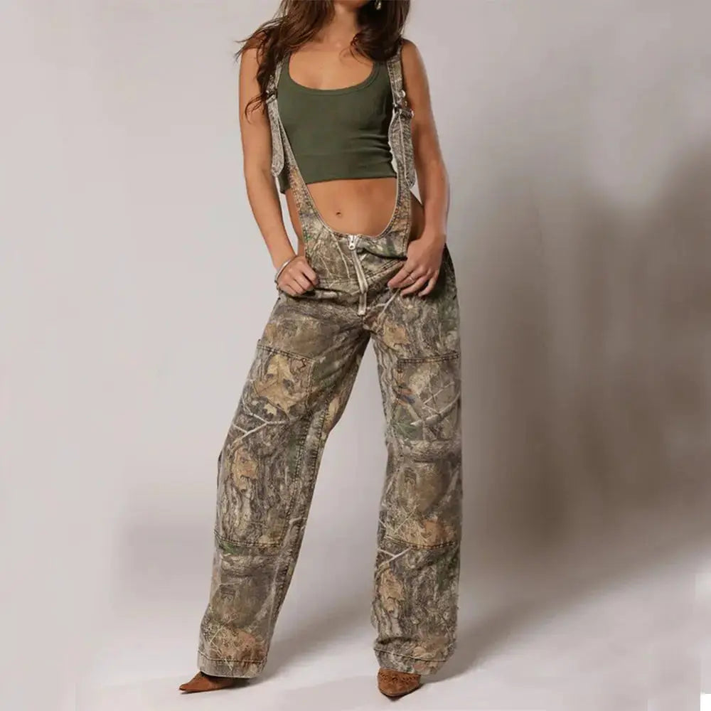 Y2K Denim Overalls Women – Zip Front Loose Fit Pocket Jumpsuit