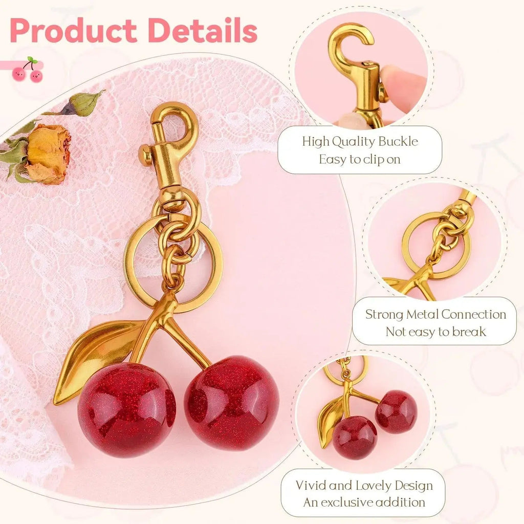 Cherry Purse Charm Keychain for Handbags – Cute Cherry Purse Charm & Strawberry Keychain Gift for Women