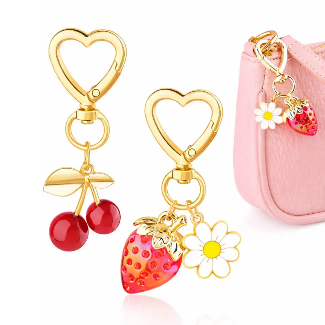 Cherry Purse Charm Keychain for Handbags – Cute Cherry Purse Charm & Strawberry Keychain Gift for Women