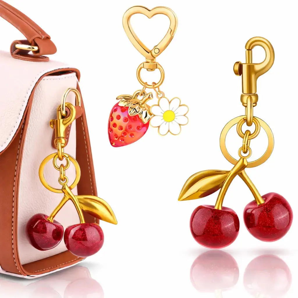 Cherry Purse Charm Keychain for Handbags – Cute Cherry Purse Charm & Strawberry Keychain Gift for Women