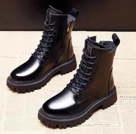 Black Leather Winter Boots for Women | British Martin Style