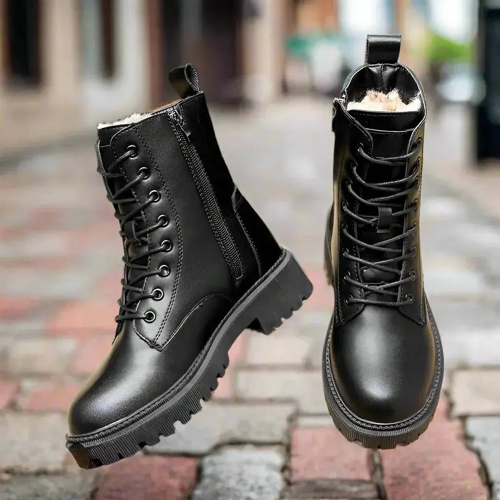 Black Leather Winter Boots for Women | British Martin Style