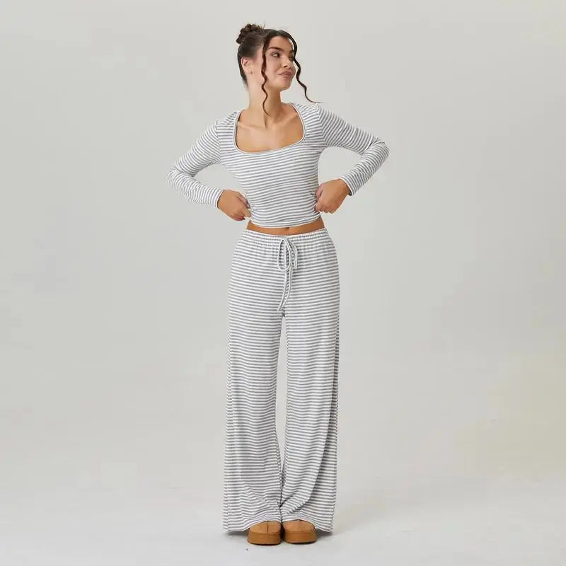 Flaire™ Stripe Lounge Set Women – Square Neck Two Piece Outfit