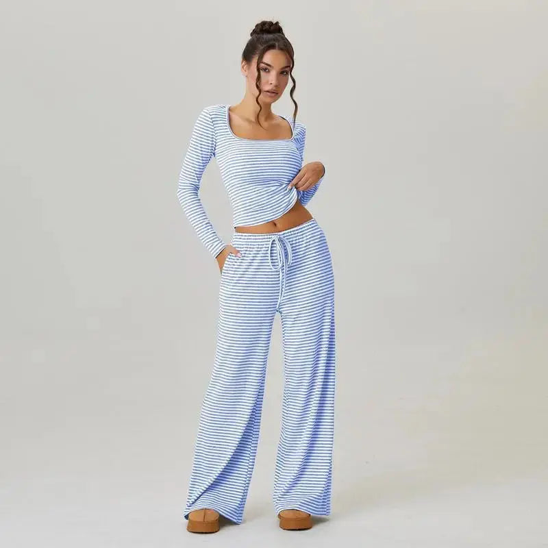 Flaire™ Stripe Lounge Set Women – Square Neck Two Piece Outfit