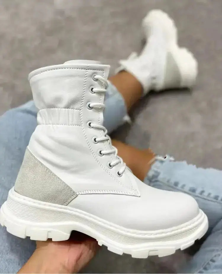 Women Winter Boots Mid-Tube Martin Boots Thick Heel Warm Round Toe Boots