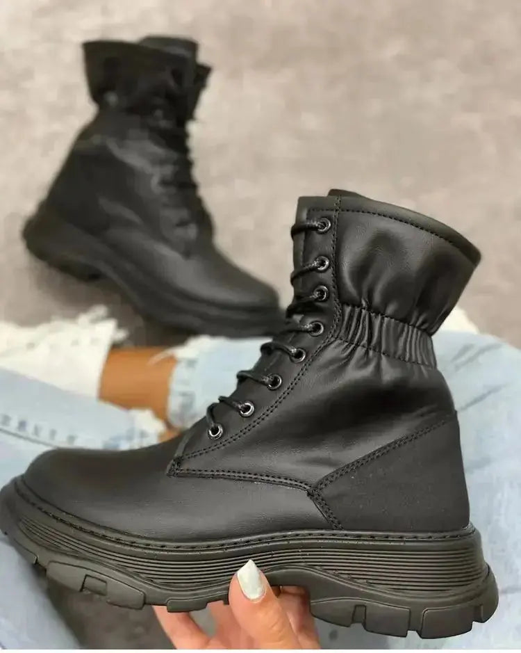 Women Winter Boots Mid-Tube Martin Boots Thick Heel Warm Round Toe Boots