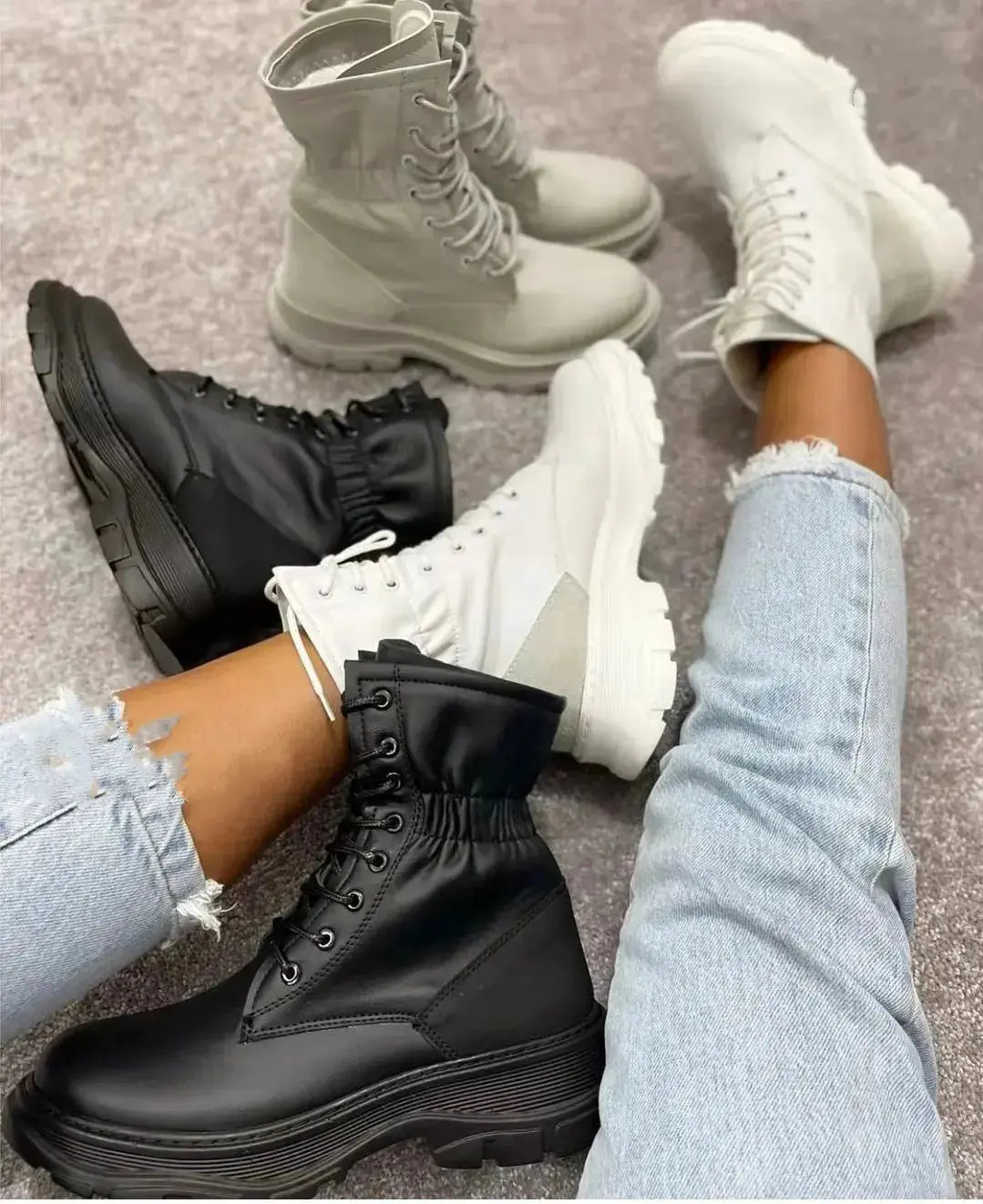 Women Winter Boots Mid-Tube Martin Boots Thick Heel Warm Round Toe Boots