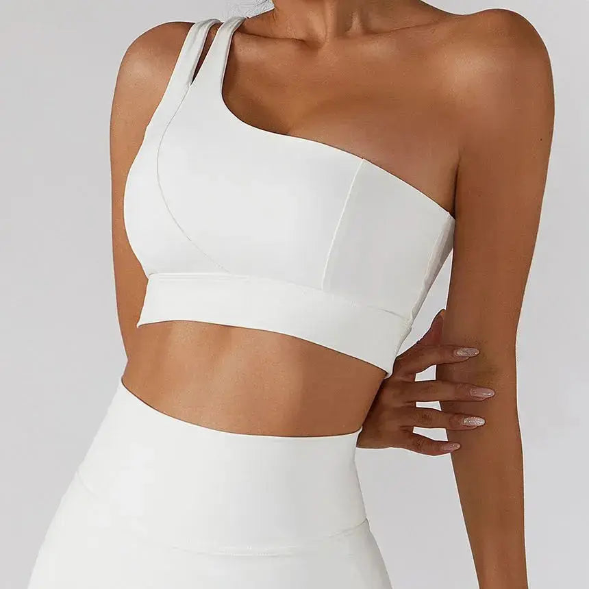 One Shoulder Sports Bra – Flaire™ Ribbed Workout Bra